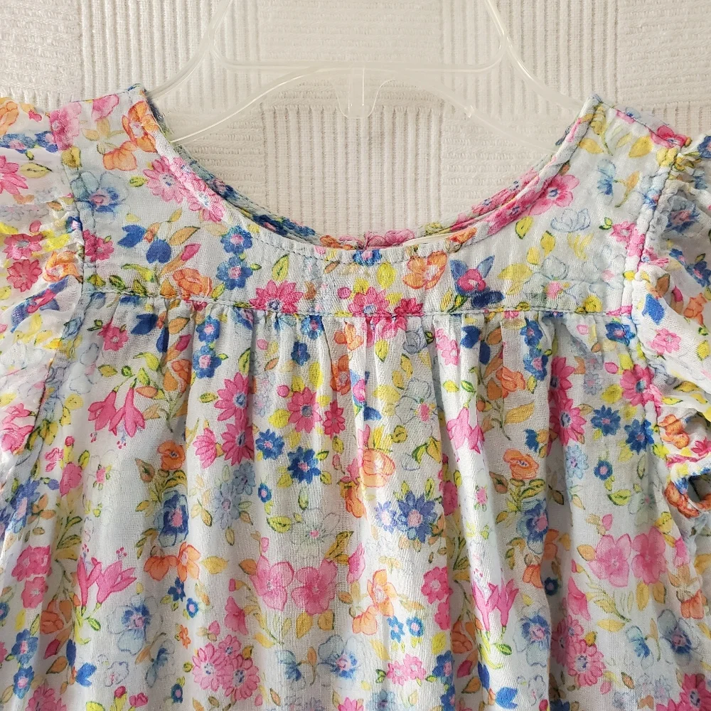 LoveShackFancy Girls Floral Ruffled Dress - Pink, Blue, Yellow